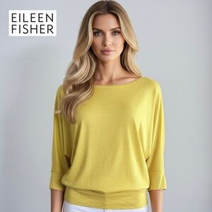 NWT Eileen Fisher Silk Cotton Ballet Neck Dolman Sleeve Top Citron Sun Yellow S